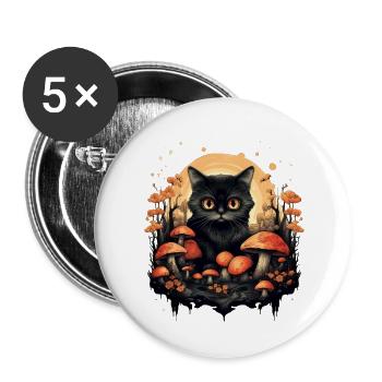 Katze Pilze Cottagecore mushroom - Buttons groß 56 mm (5er Pack) - Weiß - Vorne