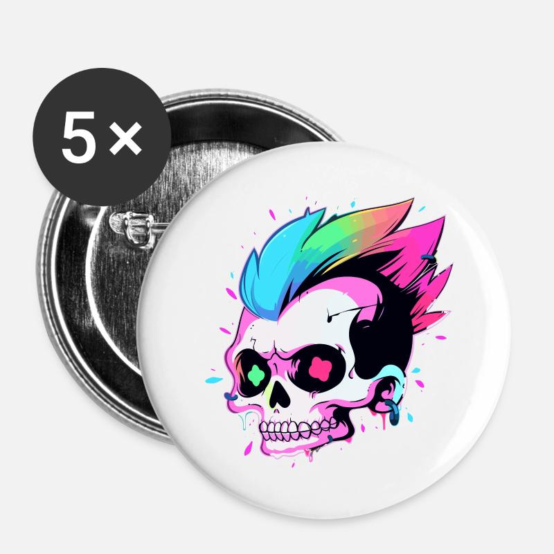 Cute Punk Skull / Kawaii Punk Skull - Buttons large 2.2''/56 mm (5-pack) - white