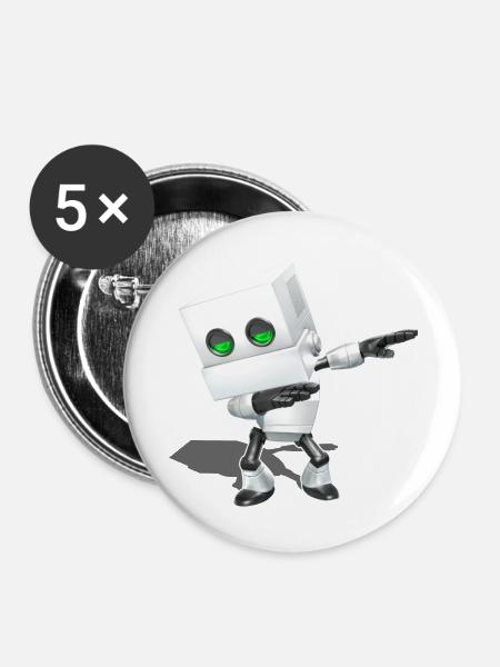 Dabbing Chibi Roboter - Buttons groß 56 mm (5er Pack) - Weiß