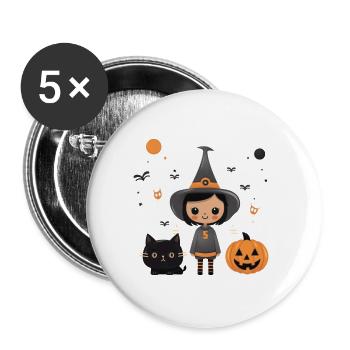 Halloween design with pumpkin and cat - Buttons large 2.2''/56 mm (5-pack) - white - Front