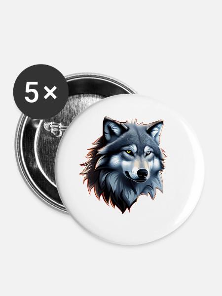 Wolf - Buttons groß 56 mm (5er Pack) - Weiß