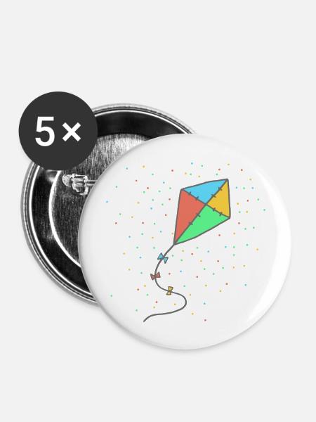 Drachensteigen - Buttons groß 56 mm (5er Pack) - Weiß