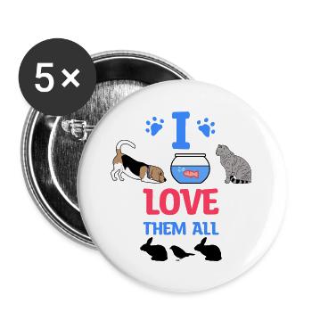 Haustiere Statement Hund Katze Ratte Hase Aquarium - Buttons groß 56 mm (5er Pack) - Weiß - Vorne