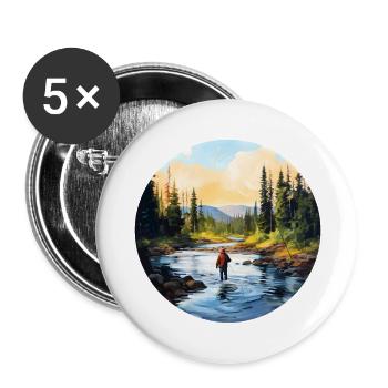 Ein Gemälde eines Fliegenfischers im Fluss - Buttons groß 56 mm (5er Pack) - Weiß - Vorne