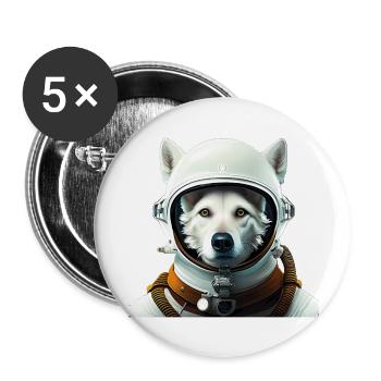 Weißer Schäferhund als Astronaut - Buttons groß 56 mm (5er Pack) - Weiß - Vorne