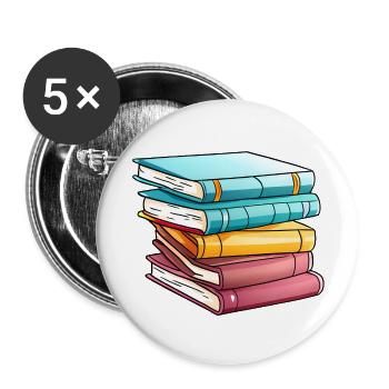 Buch Lesen Bücher Geschenk Leser Buchliebhaber - Buttons groß 56 mm (5er Pack) - Weiß - Vorne