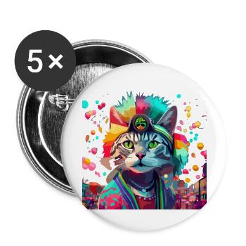 Festival Cat Geschenk - Buttons groß 56 mm (5er Pack) - Weiß - Vorne