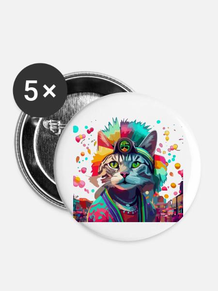 Festival Cat Geschenk - Buttons groß 56 mm (5er Pack) - Weiß