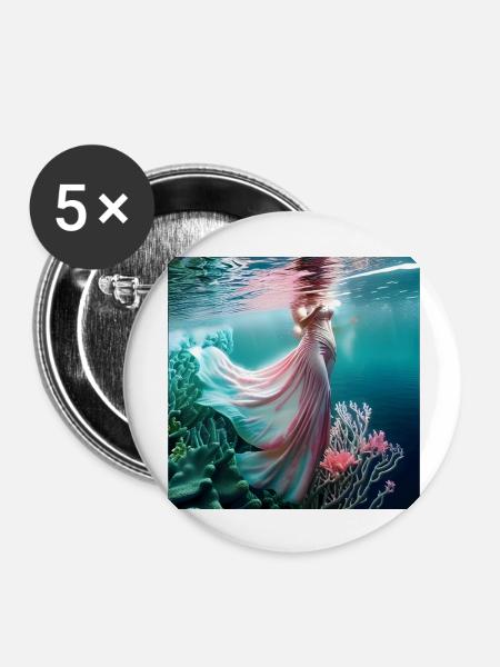 Unterwasserwelt - Buttons groß 56 mm (5er Pack) - Weiß