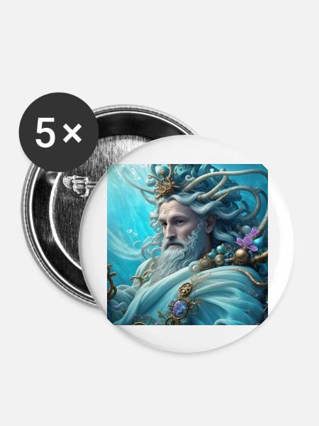 Neptun - Buttons groß 56 mm (5er Pack) - Weiß