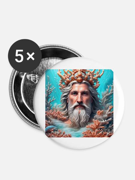 Neptun - Buttons groß 56 mm (5er Pack) - Weiß