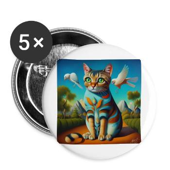 Surrealistic portrait of a cat - Buttons large 2.2''/56 mm (5-pack) - white - Front