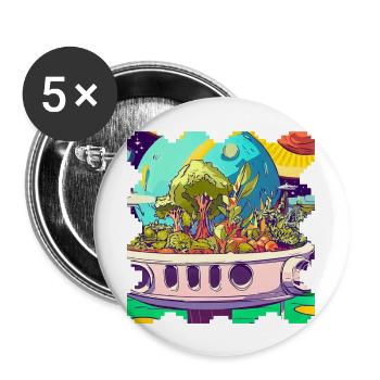 Nahrungswald auf einem Raumschiff mit pflanzlicher Energie - Buttons groß 56 mm (5er Pack) - Weiß - Vorne