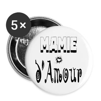 Mamie Amour Cœur Grand Mère - Lot de 5 grands badges (56 mm) - blanc - Devant