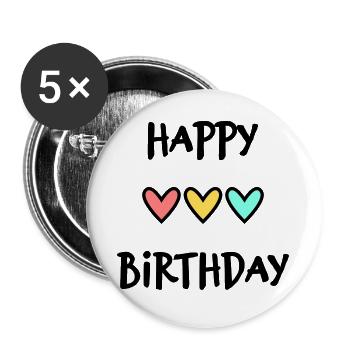 HAPPY BIRTHDAY. HAPPY BIRTHDAY. ANNIVERSARY. - Buttons large 2.2''/56 mm (5-pack) - white - Front