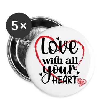 Love with all your heart - Buttons large 2.2''/56 mm (5-pack) - white - Front