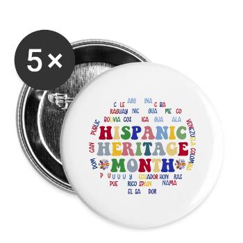 Mois du patrimoine hispanique Noms de pays latinos - Lot de 5 grands badges (56 mm) - blanc - Devant