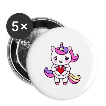 Fiançailles Saint-Valentin Love Fête des mères Licorne - Lot de 5 grands badges (56 mm) - blanc - Devant