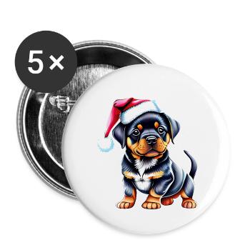 Rottweiler Hund Weihnachten Hunde Hundewelpe - Buttons groß 56 mm (5er Pack) - Weiß - Vorne