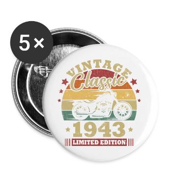Vintage Klassisches Geburtstagsgeschenk Jahrgang 1943 - Buttons groß 56 mm (5er Pack) - Weiß - Vorne