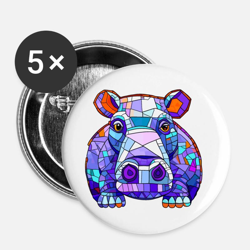 Hippopotamus Hippo - Buttons large 2.2''/56 mm (5-pack) - white