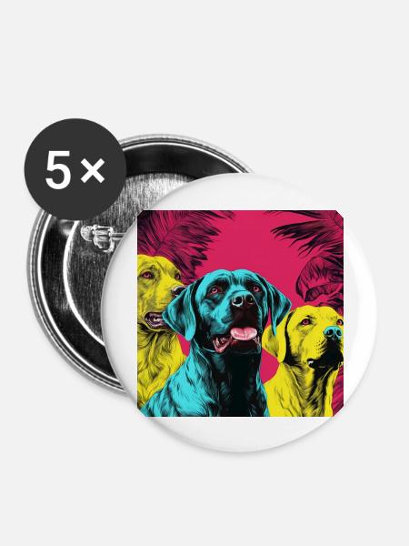 Hunde im Neon-Stil - Buttons groß 56 mm (5er Pack) - Weiß