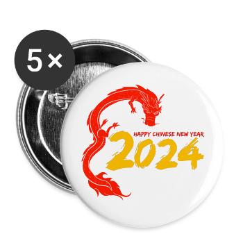 Cadeau du Nouvel An chinois Dragon Chine Asiatique I - Lot de 5 grands badges (56 mm) - blanc - Devant