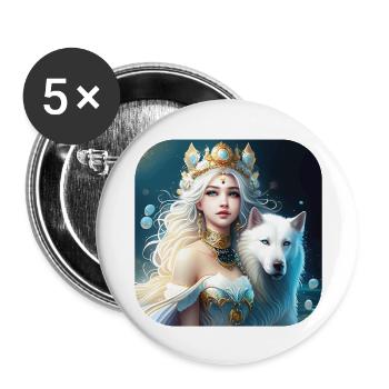 Meerjungfrau Prinzessin und stolzer weißer Hund - Buttons groß 56 mm (5er Pack) - Weiß - Vorne