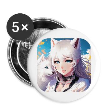 Anime Neko Girl und süßer weißer Hund - Buttons groß 56 mm (5er Pack) - Weiß - Vorne