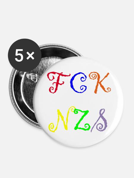 FCK NZS - Buttons groß 56 mm (5er Pack) - Weiß