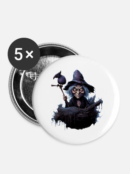 Hexe - Buttons groß 56 mm (5er Pack) - Weiß