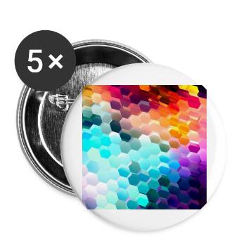 Bunter Hexagon-Rausch - Buttons groß 56 mm (5er Pack) - Weiß - Vorne