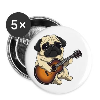 Mops-Gitarrist - Buttons groß 56 mm (5er Pack) - Weiß - Vorne