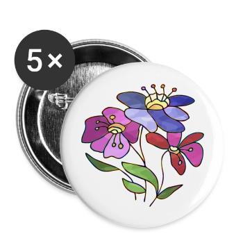 Fleur - Lot de 5 grands badges (56 mm) - blanc - Devant