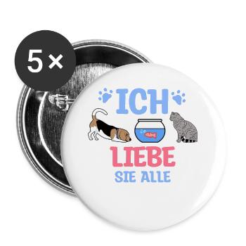 Haustiere Statement Hund Katze Maus Hase Fisch - Buttons groß 56 mm (5er Pack) - Weiß - Vorne