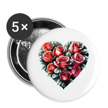 Saint-Valentin, Fête des mères, Mariage, Amour, Fiançailles - Lot de 5 grands badges (56 mm) - blanc - Devant