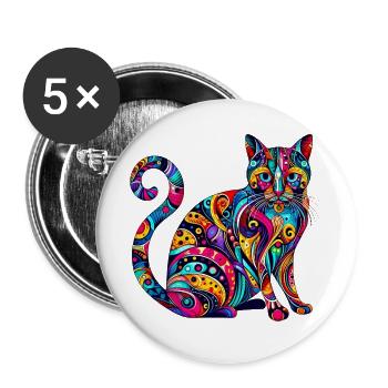 Chat - Lot de 5 grands badges (56 mm) - blanc - Devant