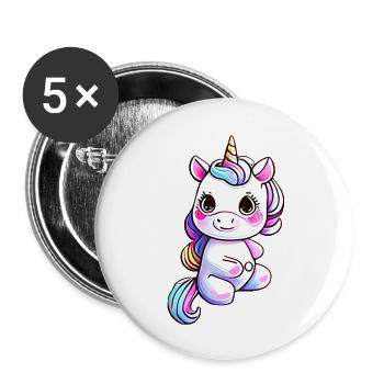 Einhorn Mädchen Einhörner Fabeltier Unicorn - Buttons groß 56 mm (5er Pack) - Weiß - Vorne