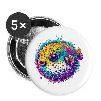 Kugelfisch - Buttons groß 56 mm (5er Pack) - Weiß - Vorne