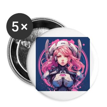Meccha Anime Fille Rose - Lot de 5 grands badges (56 mm) - blanc - Devant