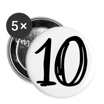 10. 10 JAHRE. 10-JÄHRIGES JUBILÄUM. GEBURTSTAG 10 JAHRE. - Buttons groß 56 mm (5er Pack) - Weiß - Vorne