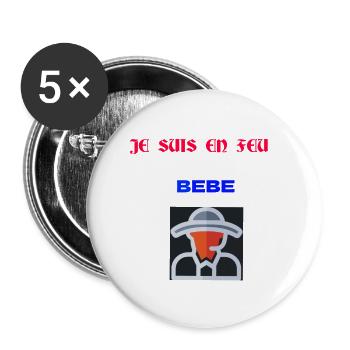 Pompier en feu - Lot de 5 grands badges (56 mm) - blanc - Devant