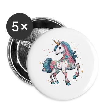 Licorne - Lot de 5 grands badges (56 mm) - blanc - Devant