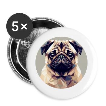 Hund Mops Polygon Geometrie - Buttons groß 56 mm (5er Pack) - Weiß - Vorne