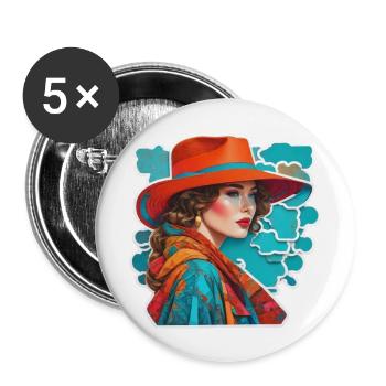 Dame à la tête - Lot de 5 grands badges (56 mm) - blanc - Devant