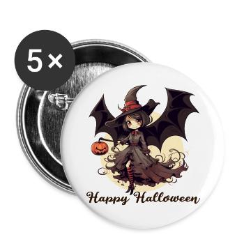 Happy Halloween Witch with Pumpkin Large Motif - Buttons large 2.2''/56 mm (5-pack) - white - Front