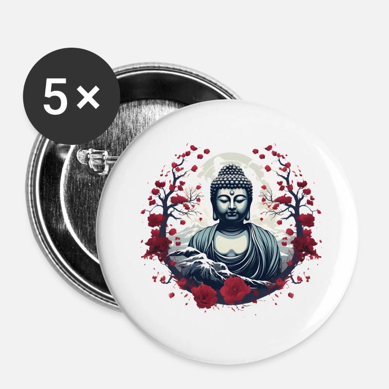 Buddha Statue - Buttons large 2.2''/56 mm (5-pack) - white
