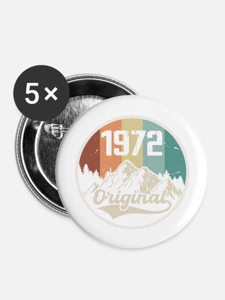 Original 1972 Geburtstagsgeschenk - 1972 - Buttons groß 56 mm (5er Pack) - Weiß