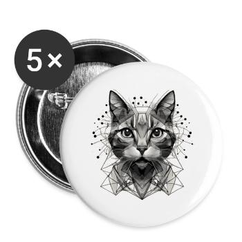 Geo_Katze_2 - Buttons groß 56 mm (5er Pack) - Weiß - Vorne