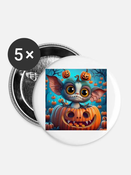 Kleine Halloween-Kreatur im Kürbis - Buttons groß 56 mm (5er Pack) - Weiß